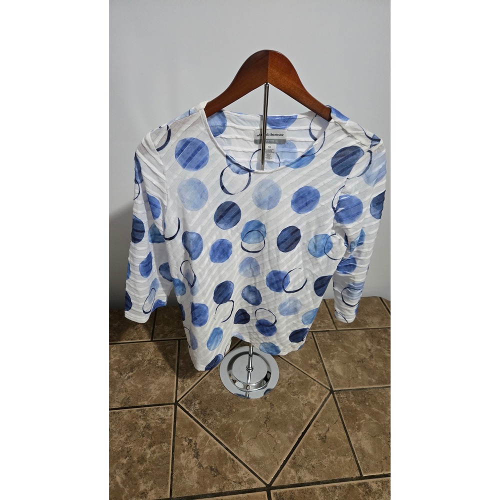 Alfred Dunner Watercolor Polka Dot Blue 3/4 Sleeve Top Size MP